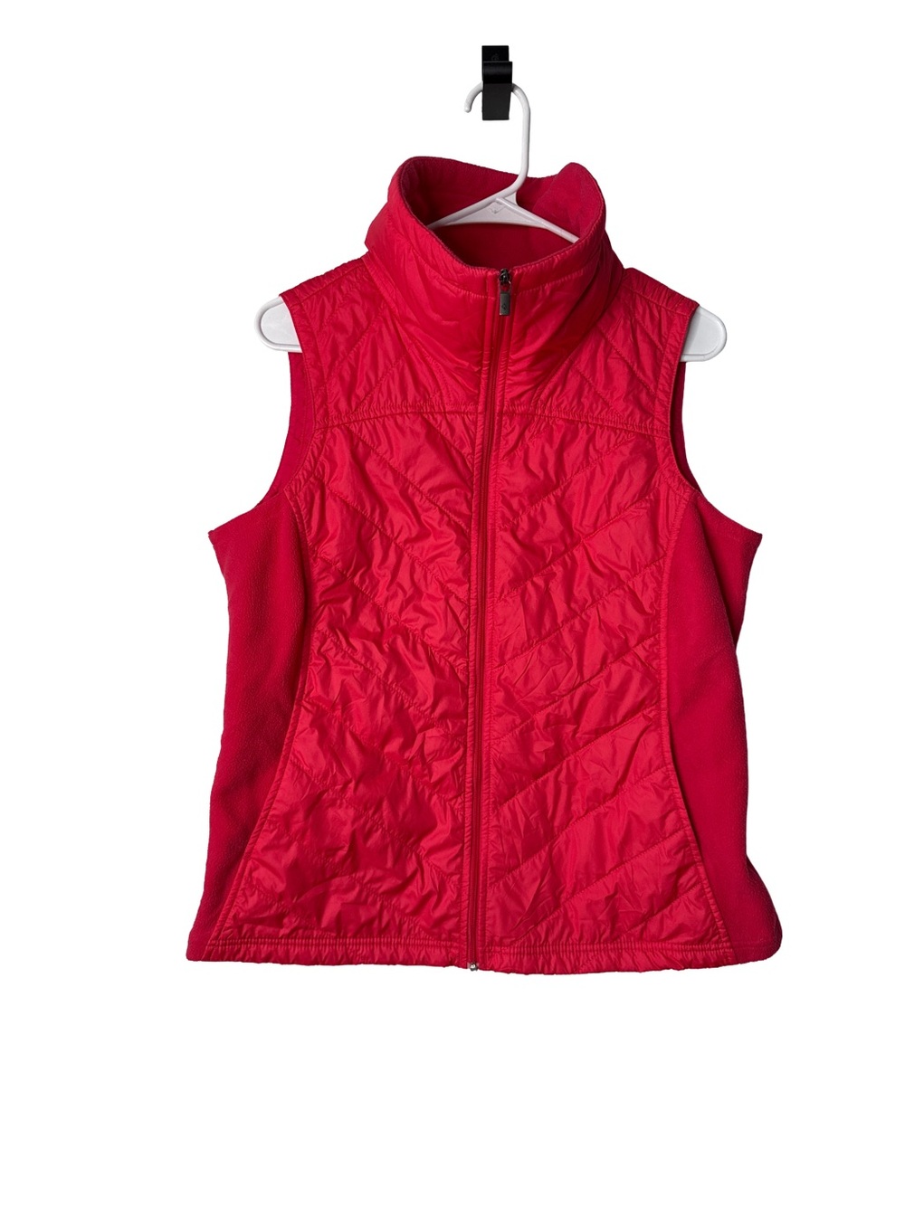 COLUMBIA Women's Coral Pink Hybrid Quilted Puffer Vest Fleece Sides Full Zip L